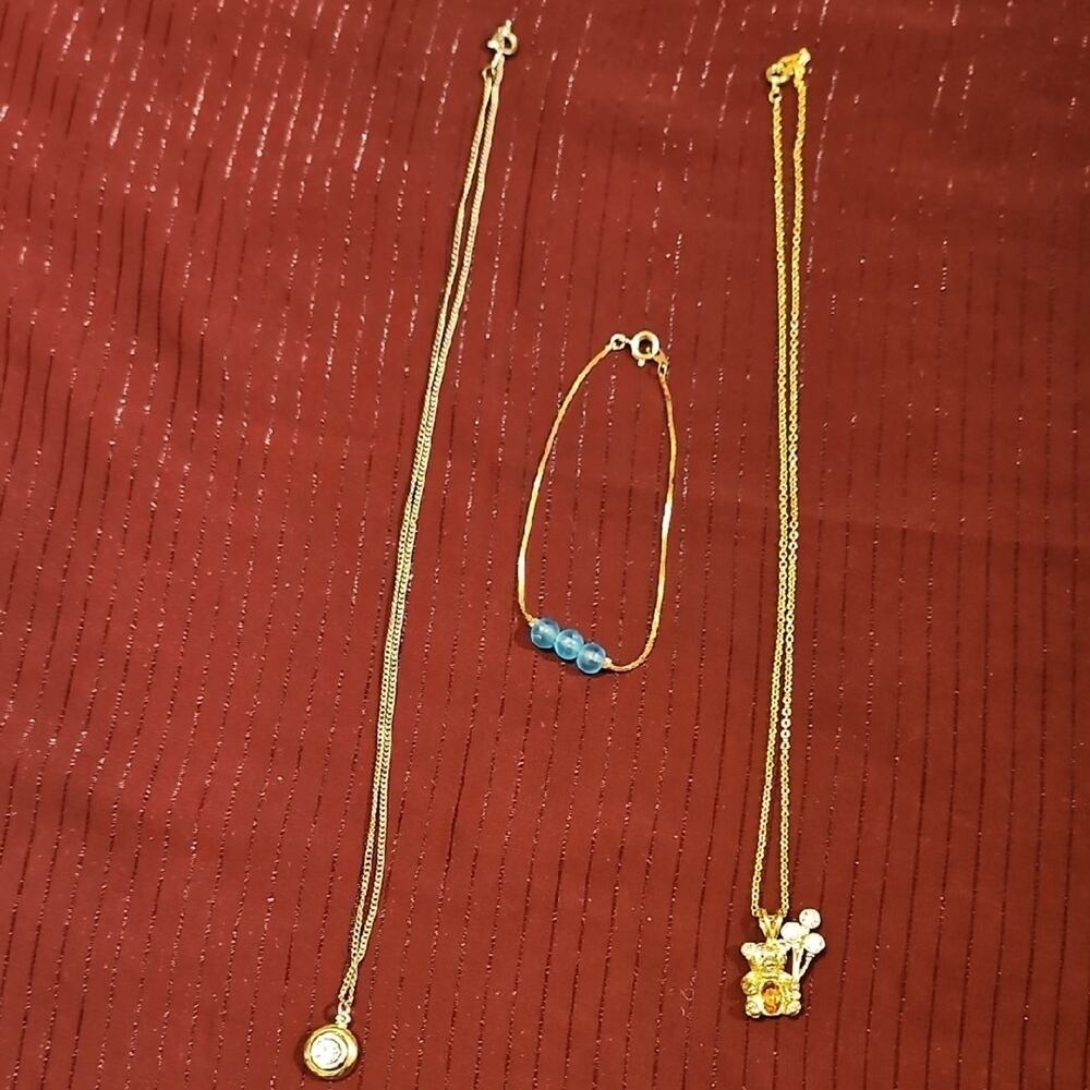 2 Gold and Blue Necklaces and Bracelet Set